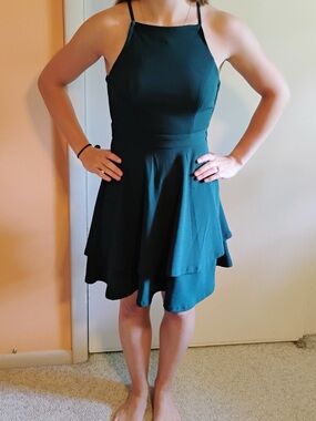 Dark Green Halter Layered Mini Dress